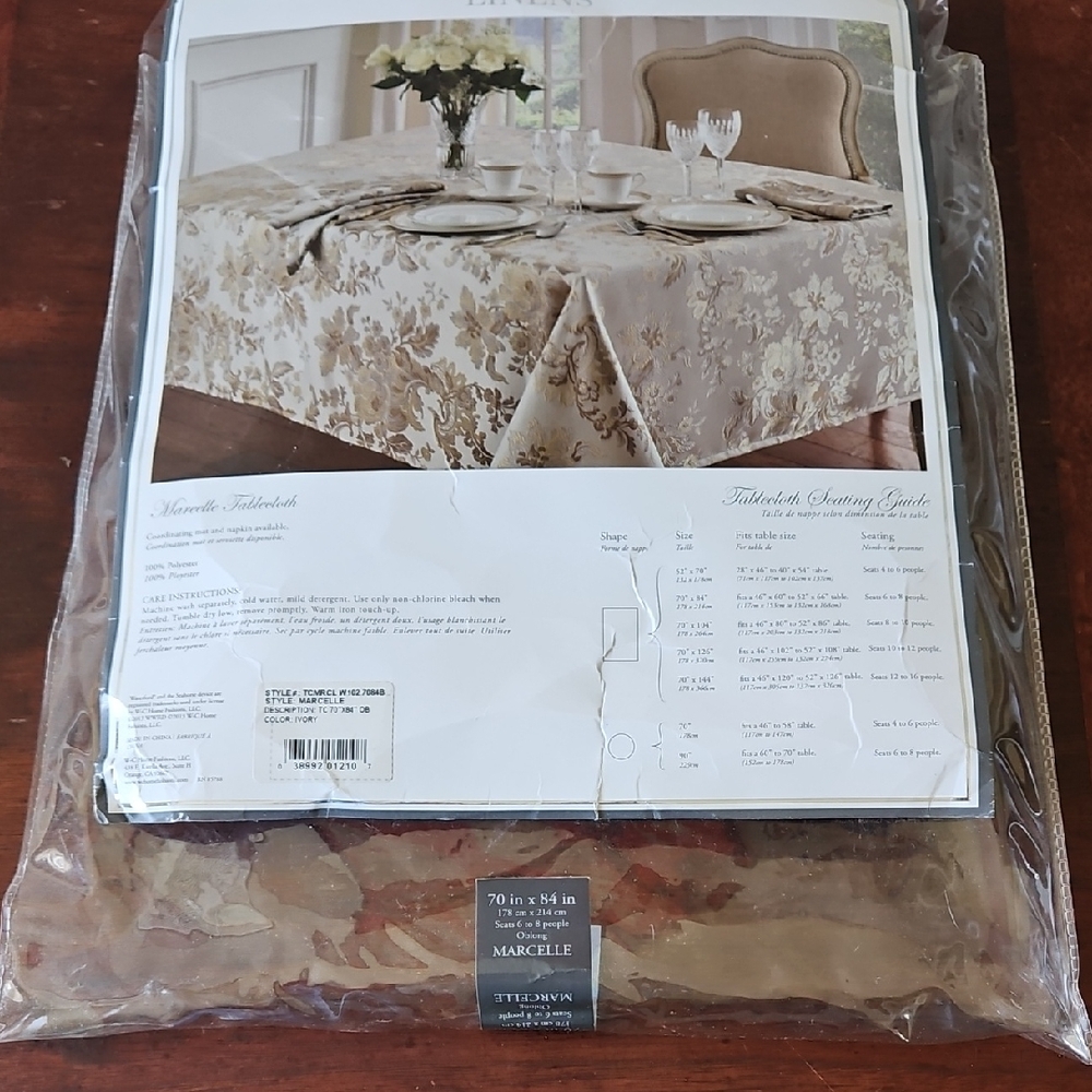 Waterford Marcelle Ivory Tablecloth 70X84 Oblong
